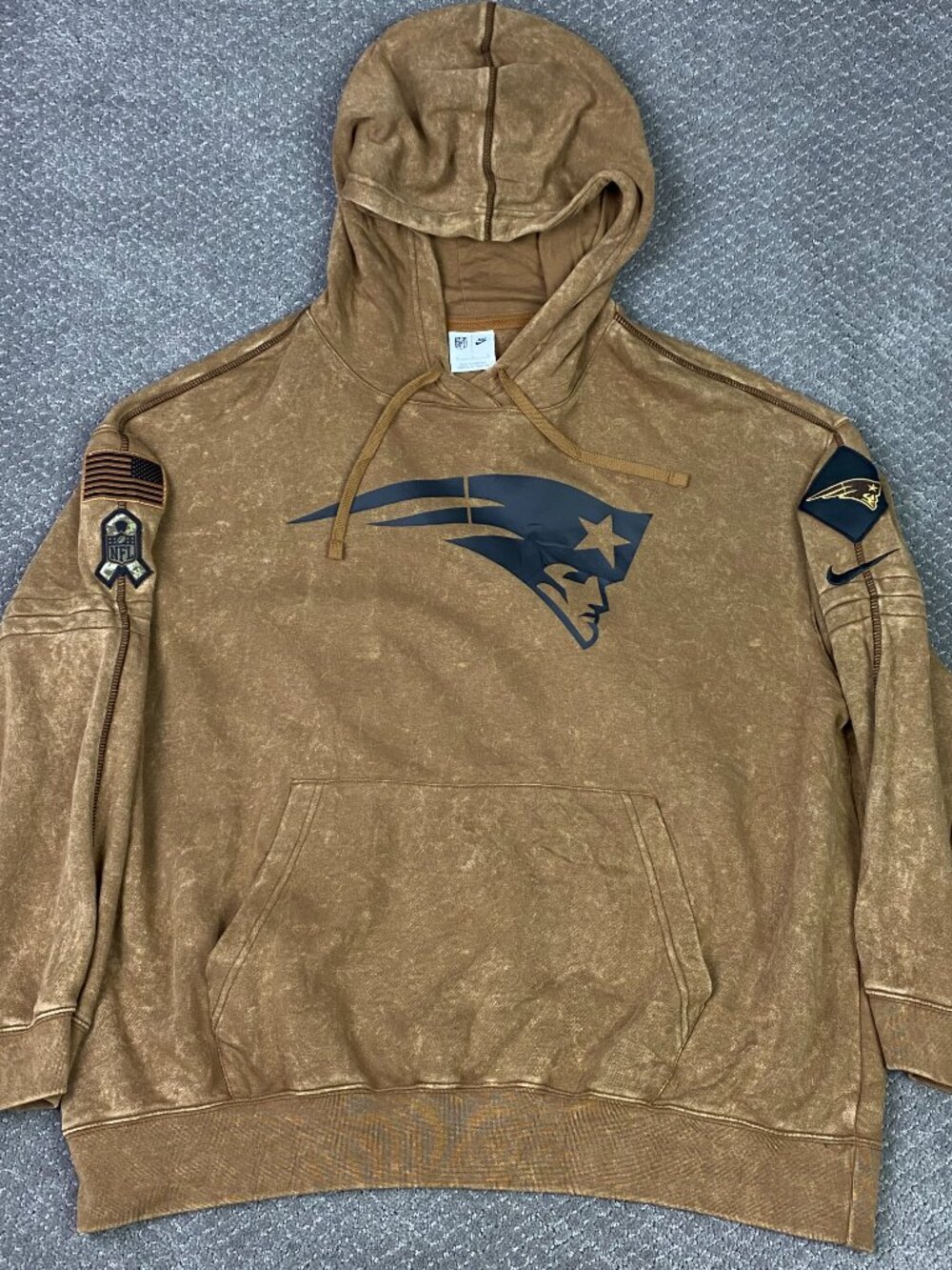 Nike New England Patriots Salute To Service Hoodie Mens Large XL Brown Vtg Wash